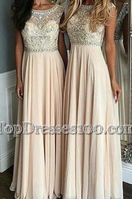 Glorious Chiffon Cap Sleeves Floor Length Homecoming Dress and Beading