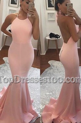 High End Mermaid Sleeveless Sweep Train Beading Backless Prom Dress