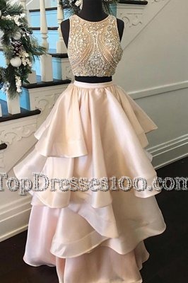 Nice Scoop Peach Sleeveless Beading Floor Length Pageant Dress Wholesale