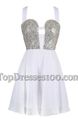 Knee Length Criss Cross Cocktail Dress White and In for Prom and Party with Sequins