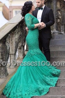 Colorful Mermaid Green Long Sleeves Chapel Train Beading and Appliques With Train Pageant Dresses