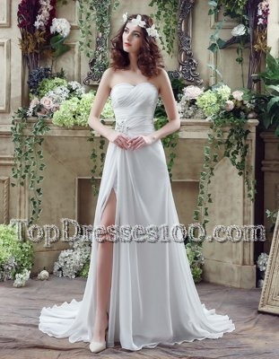 Dynamic White Sweetheart Neckline Beading and Ruching Bridal Gown Sleeveless Lace Up