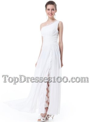 Extravagant White Wedding Dresses Beach and Wedding Party and For with Lace One Shoulder Sleeveless Zipper