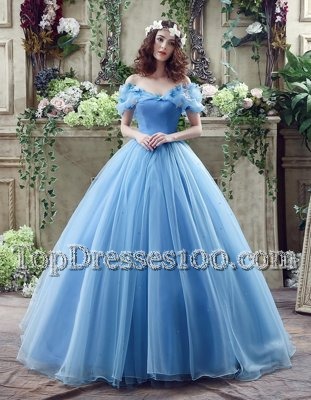 Suitable Blue Wedding Dress Wedding Party and For with Ruching and Bowknot Off The Shoulder Sleeveless Lace Up