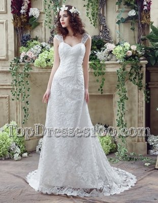 Simple One Shoulder Sleeveless Brush Train Zipper Wedding Dresses White Chiffon