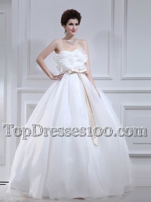 A-line Wedding Gowns White Sweetheart Organza Sleeveless Floor Length Lace Up