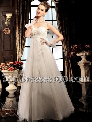 Exceptional Floor Length White Wedding Gowns V-neck Sleeveless Lace Up