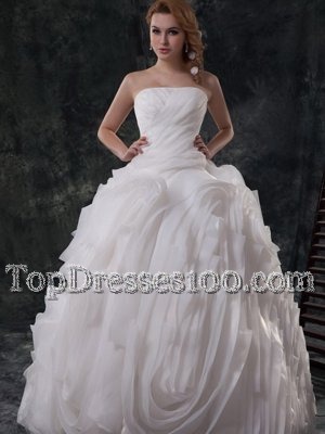 Trendy White Chiffon Lace Up V-neck Sleeveless Floor Length Wedding Dresses Beading