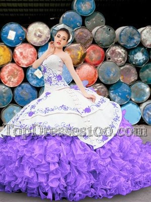 Custom Designed Sleeveless Lace Up Floor Length Appliques and Embroidery and Ruffles Sweet 16 Dresses