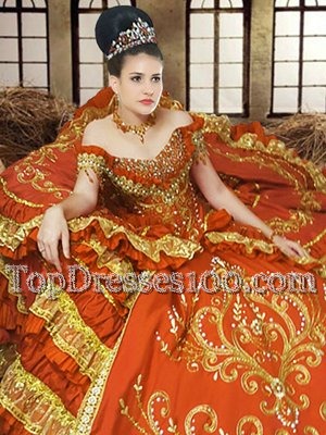 Affordable Off the Shoulder Sleeveless Embroidery Lace Up Vestidos de Quinceanera