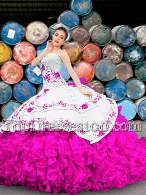Organza Sweetheart Sleeveless Lace Up Appliques and Embroidery and Ruffles Quinceanera Gown in Multi-color