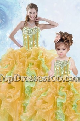 Sleeveless Lace Up Floor Length Beading and Appliques and Ruffles Ball Gown Prom Dress