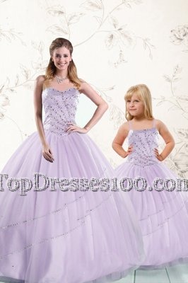 Charming Lavender Tulle Lace Up Sweet 16 Quinceanera Dress Sleeveless Floor Length Beading