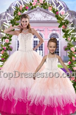 Sleeveless Floor Length Beading Lace Up Vestidos de Quinceanera with Multi-color