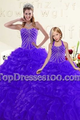 Beading and Ruffles Quinceanera Dress Blue and Purple Lace Up Sleeveless Floor Length