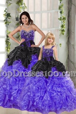 Deluxe Floor Length Ball Gowns Sleeveless Black And Purple Quinceanera Gown Lace Up