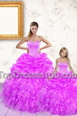 Fabulous Lilac Sweet 16 Dresses Military Ball and Sweet 16 and Quinceanera and For with Beading and Ruffles and Pick Ups Sweetheart Sleeveless Lace Up