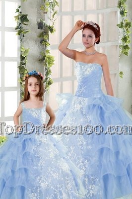 Extravagant Blue Quinceanera Dresses Military Ball and Sweet 16 and Quinceanera and For with Embroidery and Ruffled Layers Strapless Sleeveless Lace Up
