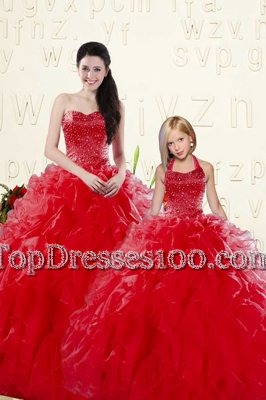 Sleeveless Beading and Pick Ups Lace Up 15th Birthday Dress