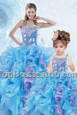 Designer Beading and Ruffles and Sequins Sweet 16 Quinceanera Dress Multi-color Lace Up Sleeveless Floor Length
