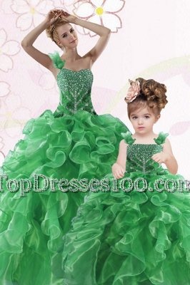 Fantastic Floor Length Green Quinceanera Dresses One Shoulder Sleeveless Lace Up