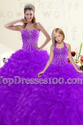 Colorful Floor Length Ball Gowns Sleeveless Purple Quince Ball Gowns Lace Up