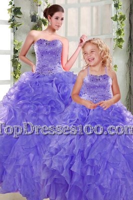 Lavender Quinceanera Dresses Military Ball and Sweet 16 and Quinceanera and For with Beading and Ruffles Strapless Sleeveless Lace Up