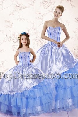 Super Ruffled Floor Length Ball Gowns Sleeveless Baby Blue Quince Ball Gowns Lace Up
