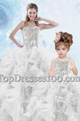 Sleeveless Lace Up Floor Length Beading and Appliques and Ruffles Quinceanera Dress