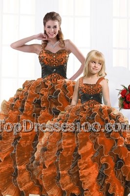 Fashion Organza Sleeveless Floor Length Quinceanera Dresses and Beading and Appliques and Ruffles