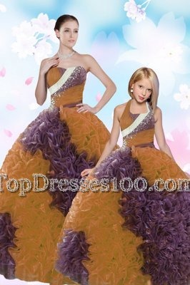 Multi-color Fabric With Rolling Flowers Lace Up Quinceanera Gown Sleeveless Floor Length Beading and Sequins