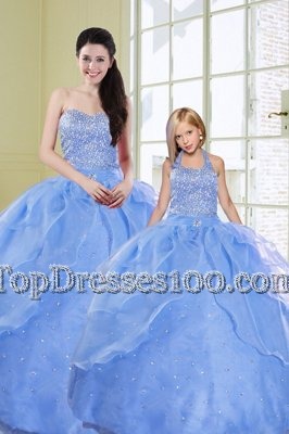 Beading Sweet 16 Dress Light Blue Lace Up Sleeveless Floor Length
