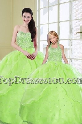 Sequins Sleeveless Organza Lace Up Quinceanera Dresses for Military Ball and Sweet 16 and Quinceanera
