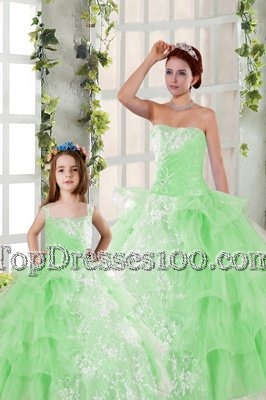 Dazzling Lace Up Strapless Beading and Ruffled Layers and Ruching Quince Ball Gowns Organza Sleeveless