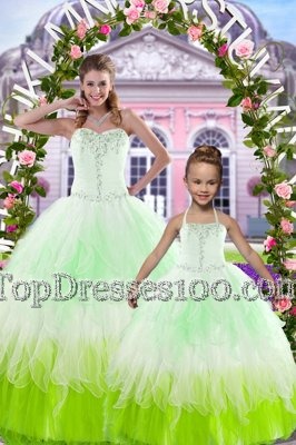 Sequins Sweetheart Sleeveless Lace Up Quinceanera Gowns Turquoise Organza