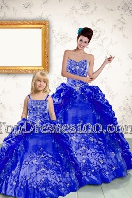 Fantastic Taffeta Strapless Sleeveless Lace Up Beading and Embroidery and Pick Ups Vestidos de Quinceanera in Royal Blue