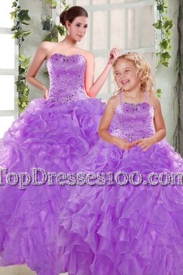 Beading and Ruffles Sweet 16 Quinceanera Dress Purple Lace Up Sleeveless Floor Length