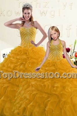 Trendy Sleeveless Beading and Ruffles Lace Up Quinceanera Dress
