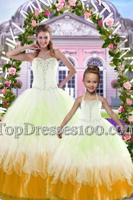 Custom Fit Multi-color Sleeveless Beading and Ruffles Floor Length Quince Ball Gowns