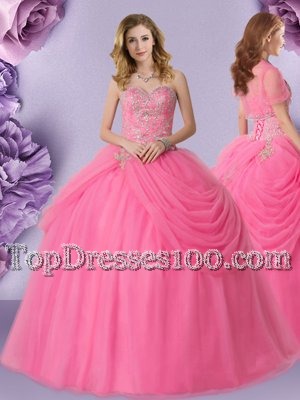 Most Popular Sleeveless Floor Length Beading and Ruffles Lace Up Quinceanera Gowns with Orange Red