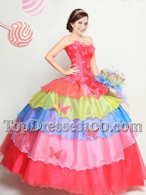 Ruffled Multi-color Sleeveless Organza Lace Up Vestidos de Quinceanera for Military Ball and Sweet 16 and Quinceanera
