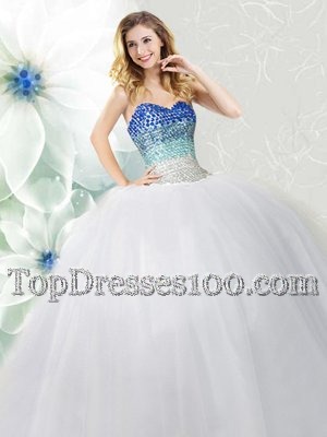 White Sweetheart Lace Up Beading Quinceanera Dresses Sleeveless