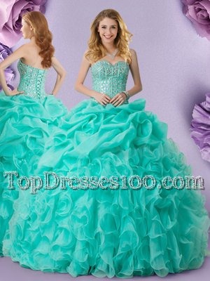 Pick Ups Sweetheart Sleeveless Lace Up 15 Quinceanera Dress Turquoise Organza