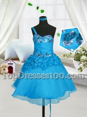 Baby Blue Sweetheart Lace Up Beading and Hand Made Flower Flower Girl Dresses Sleeveless
