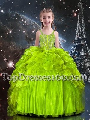 Captivating Sleeveless Beading and Ruffles Lace Up Kids Pageant Dress