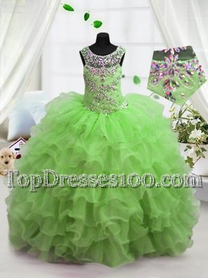 Simple Scoop Sleeveless Organza Flower Girl Dresses for Less Beading and Ruffled Layers Lace Up