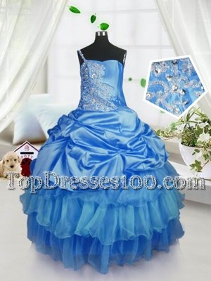 Custom Made Sleeveless Lace Up Floor Length Beading and Ruffled Layers and Pick Ups Toddler Flower Girl Dress