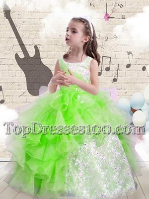 Ball Gowns Organza Scoop Sleeveless Beading and Ruffles Floor Length Lace Up Party Dresses