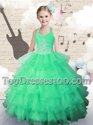 Noble Yellow Green Lace Up V-neck Beading and Pick Ups Custom Made Taffeta Sleeveless