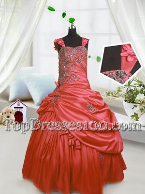 Pick Ups Floor Length Ball Gowns Sleeveless Watermelon Red Little Girls Pageant Gowns Lace Up